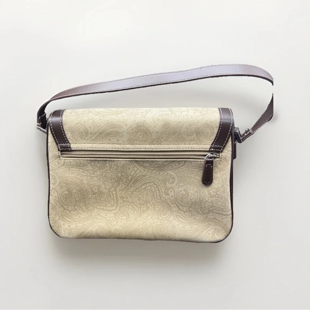 Liz Claiborne Shoulder Bag Beige Brown Paisley Print Handbag Leather Trim NWOT